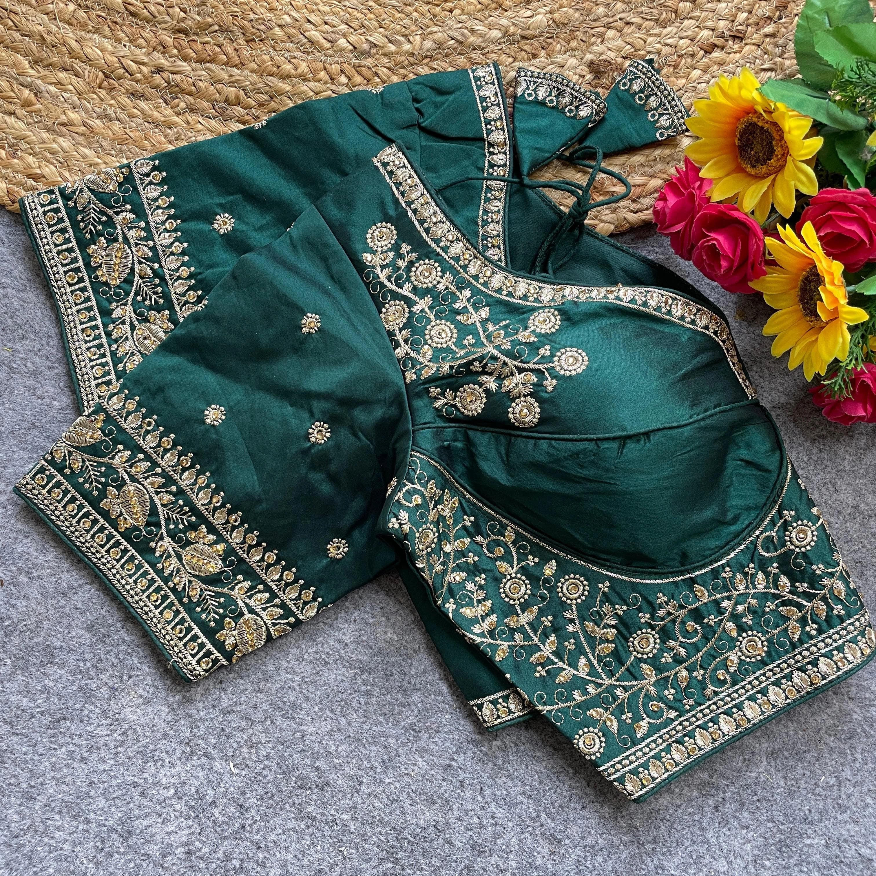 Teal Green Heavy Silk Blouse Kalyanja Fashion